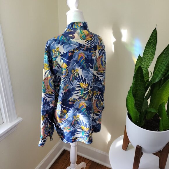 S.L.B. Ocean Tropical Fish Print Silk Blouse Blue Colorful Women's Size S - Picture 5 of 13